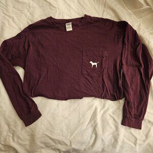 Victoria's Secret PINK Women's Burgundy Cut off long Sleeve Top Shirt L Large